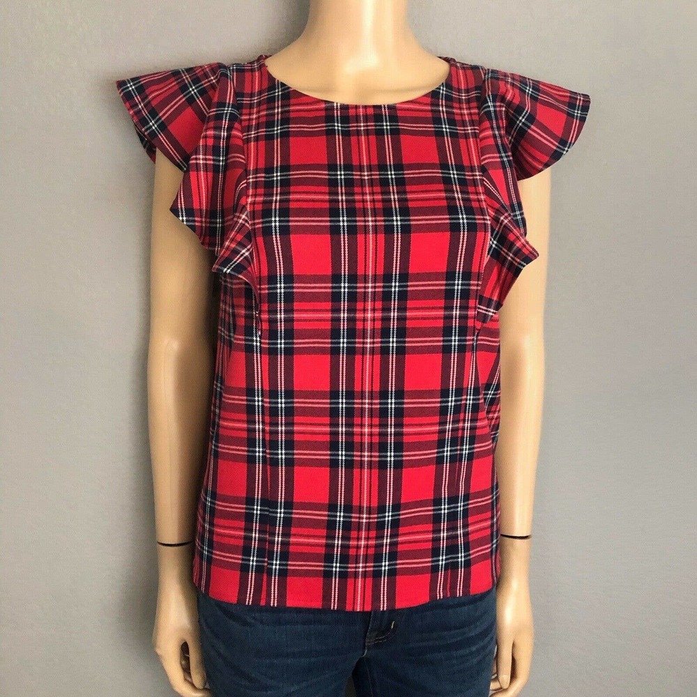 Draper James Plaid Tank Blouse Ruffle